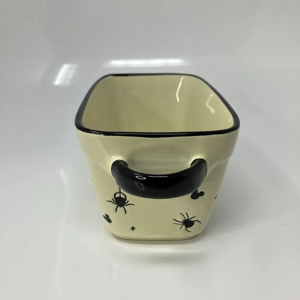 Disney Baking Dish Cream Ceramic Mickey Halloween Spider Web Meatloaf/Bread